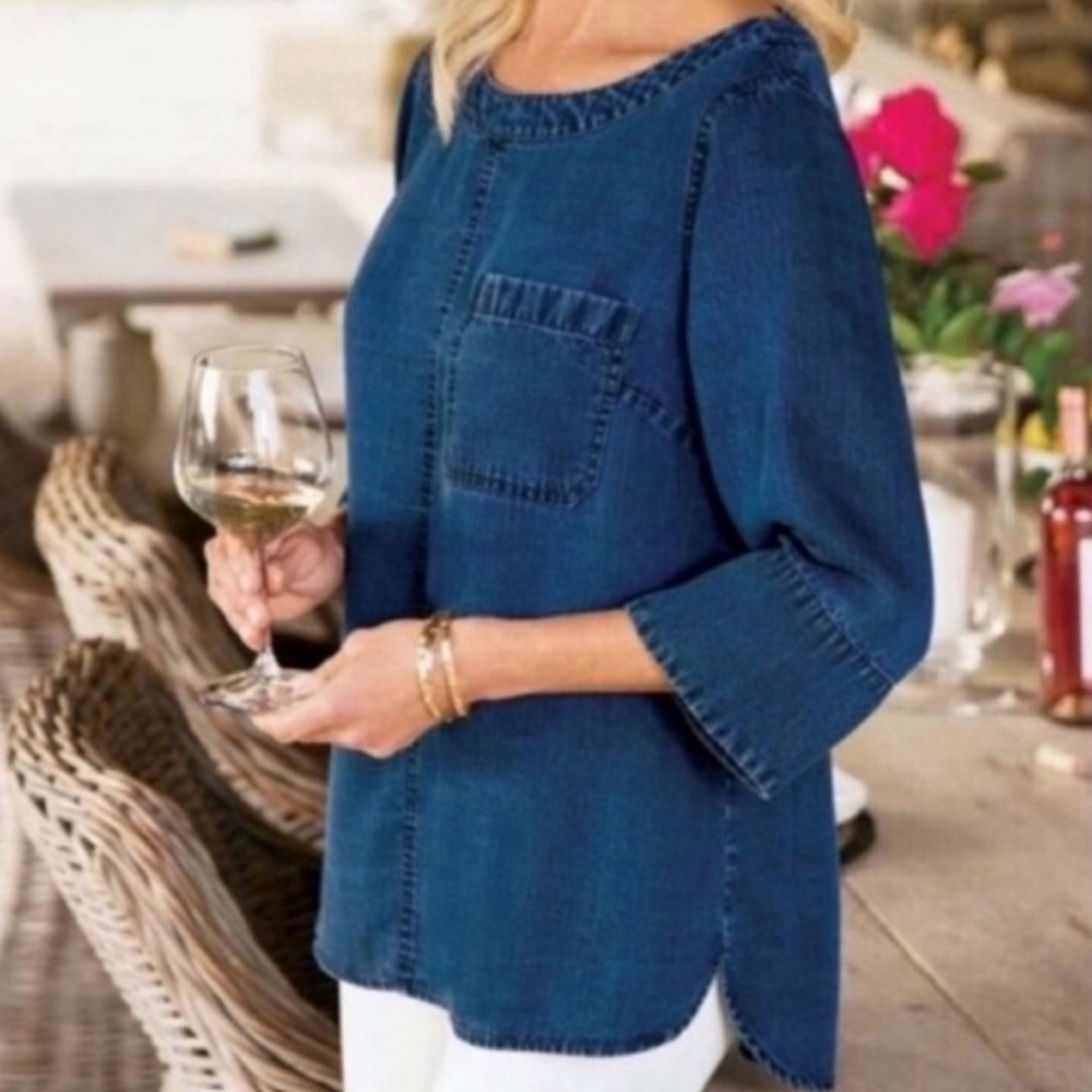 Soft Surroundings Blue Tunic Georgica Round Hem top XS